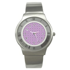 Lilac Purple Quatrefoil Pattern Stainless Steel Watch by Zandiepants