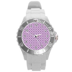 Lilac Purple Quatrefoil Pattern Round Plastic Sport Watch (l) by Zandiepants