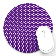 Royal Purple Quatrefoil Pattern Round Mousepad by Zandiepants