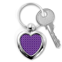 Royal Purple Quatrefoil Pattern Key Chain (heart) by Zandiepants