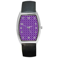 Royal Purple Quatrefoil Pattern Barrel Style Metal Watch by Zandiepants