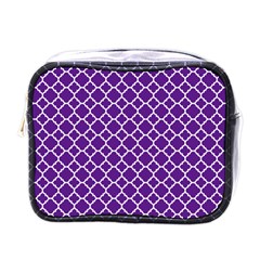 Royal Purple Quatrefoil Pattern Mini Toiletries Bag (one Side) by Zandiepants