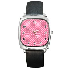 Soft Pink Quatrefoil Pattern Square Metal Watch by Zandiepants