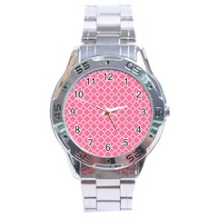 Soft Pink Quatrefoil Pattern Stainless Steel Analogue Watch by Zandiepants