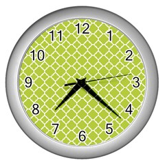 Spring Green Quatrefoil Pattern Wall Clock (silver) by Zandiepants