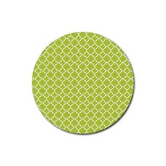 Spring Green Quatrefoil Pattern Rubber Coaster (round) by Zandiepants