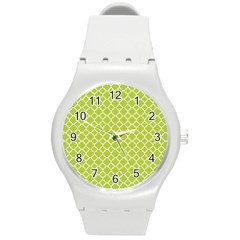 Spring Green Quatrefoil Pattern Round Plastic Sport Watch (m) by Zandiepants