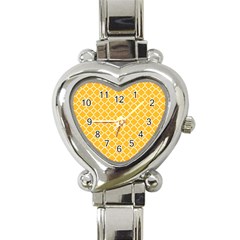 Sunny Yellow Quatrefoil Pattern Heart Italian Charm Watch by Zandiepants