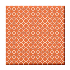 Tangerine Orange Quatrefoil Pattern Tile Coaster by Zandiepants