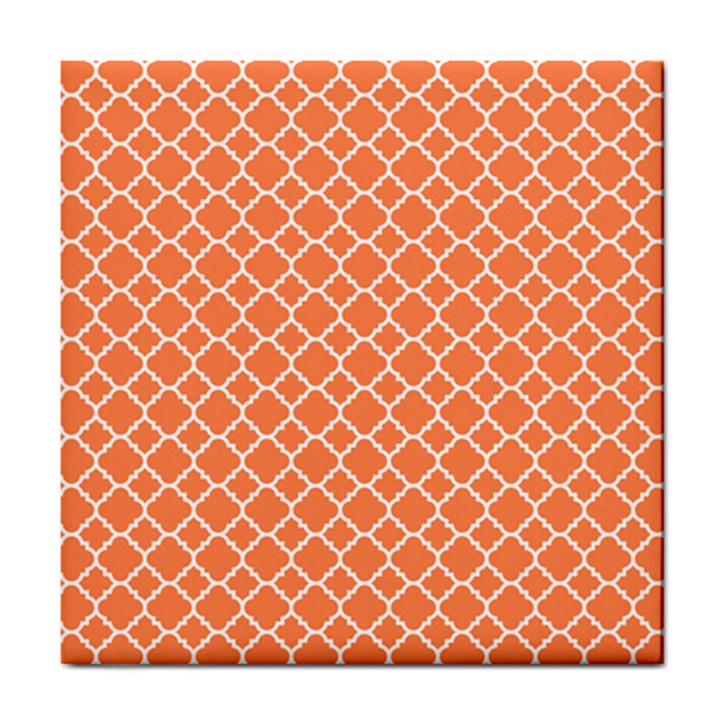 Tangerine orange quatrefoil pattern Tile Coaster