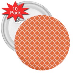 Tangerine Orange Quatrefoil Pattern 3  Button (10 Pack) by Zandiepants