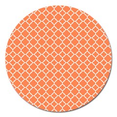 Tangerine Orange Quatrefoil Pattern Magnet 5  (round) by Zandiepants