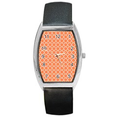 Tangerine Orange Quatrefoil Pattern Barrel Style Metal Watch by Zandiepants