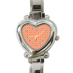 Tangerine Orange Quatrefoil Pattern Heart Italian Charm Watch by Zandiepants