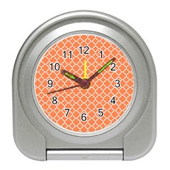 Tangerine Orange Quatrefoil Pattern Travel Alarm Clock by Zandiepants