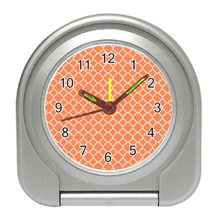 Tangerine orange quatrefoil pattern Travel Alarm Clock