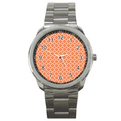 Tangerine Orange Quatrefoil Pattern Sport Metal Watch by Zandiepants