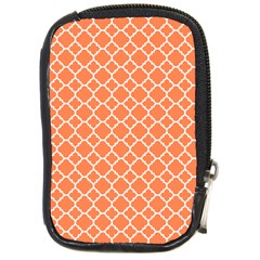 Tangerine Orange Quatrefoil Pattern Compact Camera Leather Case by Zandiepants