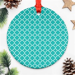 Turquoise Quatrefoil Pattern Ornament (round) by Zandiepants