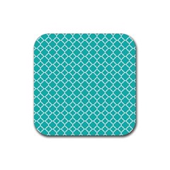 Turquoise Quatrefoil Pattern Rubber Coaster (square) by Zandiepants