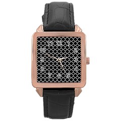 Black & White Quatrefoil Pattern Rose Gold Leather Watch  by Zandiepants