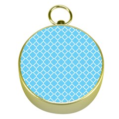 Bright Blue Quatrefoil Pattern Gold Compass by Zandiepants