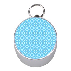 Bright Blue Quatrefoil Pattern Silver Compass (mini) by Zandiepants