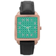 Emerald Green Quatrefoil Pattern Rose Gold Leather Watch  by Zandiepants