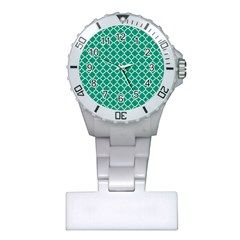 Emerald Green Quatrefoil Pattern Plastic Nurses Watch by Zandiepants