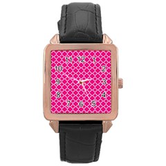 Hot Pink Quatrefoil Pattern Rose Gold Leather Watch  by Zandiepants