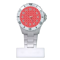 Poppy Red Quatrefoil Pattern Plastic Nurses Watch by Zandiepants