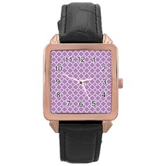 Lilac Purple Quatrefoil Pattern Rose Gold Leather Watch  by Zandiepants