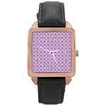 Lilac purple quatrefoil pattern Rose Gold Leather Watch  Front