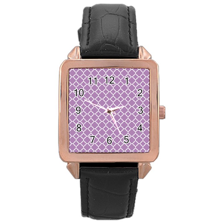 Lilac purple quatrefoil pattern Rose Gold Leather Watch 