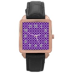 Royal Purple Quatrefoil Pattern Rose Gold Leather Watch  by Zandiepants