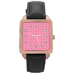 Soft Pink Quatrefoil Pattern Rose Gold Leather Watch  by Zandiepants