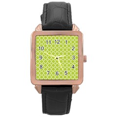 Spring Green Quatrefoil Pattern Rose Gold Leather Watch  by Zandiepants