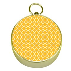 Sunny Yellow Quatrefoil Pattern Gold Compass by Zandiepants