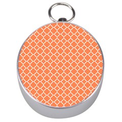 Tangerine Orange Quatrefoil Pattern Silver Compass by Zandiepants