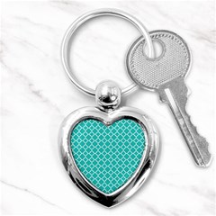 Turquoise Quatrefoil Pattern Key Chain (heart) by Zandiepants