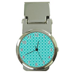 Turquoise Quatrefoil Pattern Money Clip Watch by Zandiepants