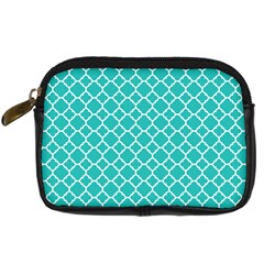 Turquoise Quatrefoil Pattern Digital Camera Leather Case by Zandiepants