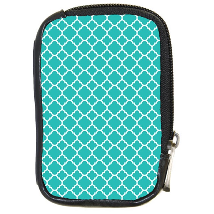 Turquoise quatrefoil pattern Compact Camera Leather Case