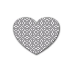 Grey Quatrefoil Pattern Rubber Coaster (heart) by Zandiepants