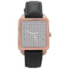 Grey Quatrefoil Pattern Rose Gold Leather Watch  by Zandiepants