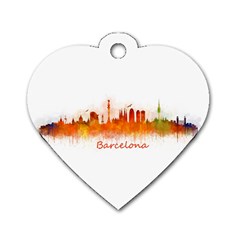 Barcelona City Art Dog Tag Heart (two Sides)