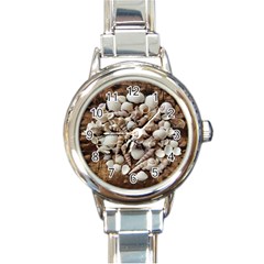 Tropical Sea Shells Collection, Copper Background Round Italian Charm Watch by yoursparklingshop