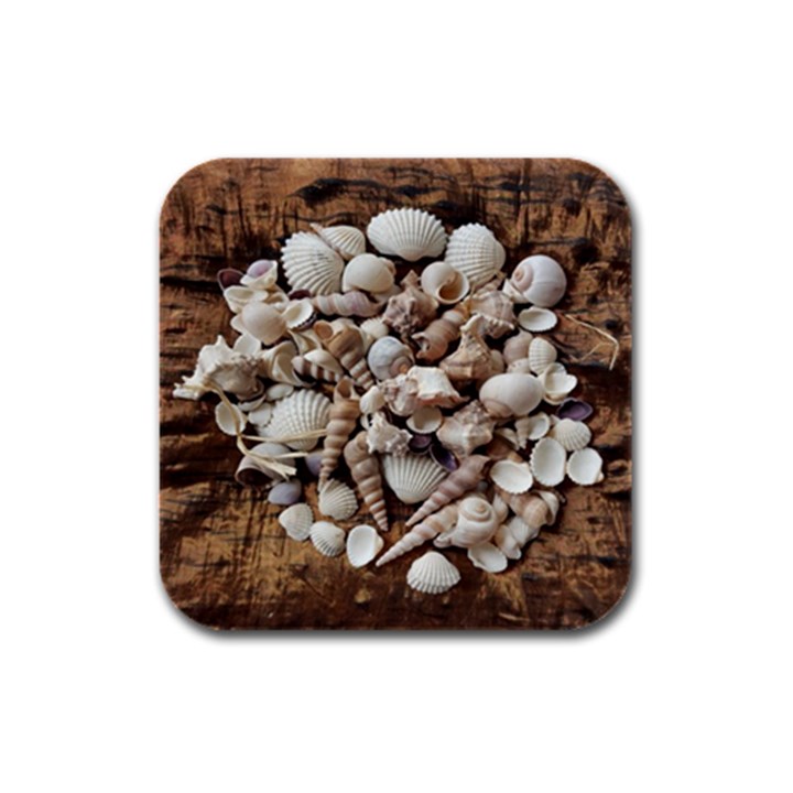 Tropical Sea Shells Collection, Copper Background Rubber Square Coaster (4 pack) 