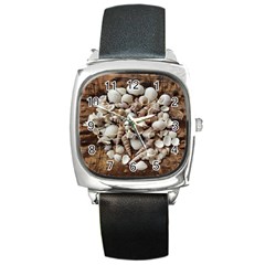 Tropical Sea Shells Collection, Copper Background Square Metal Watch by yoursparklingshop