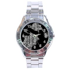 Funny Santa Black And White Typography Stainless Steel Analogue Watch by yoursparklingshop